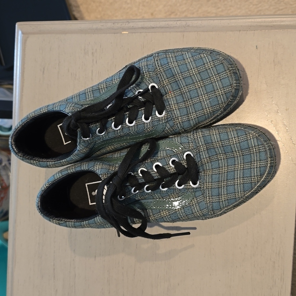 EUC like New, Green black plaid Platform VANS size 7 💚 old skool